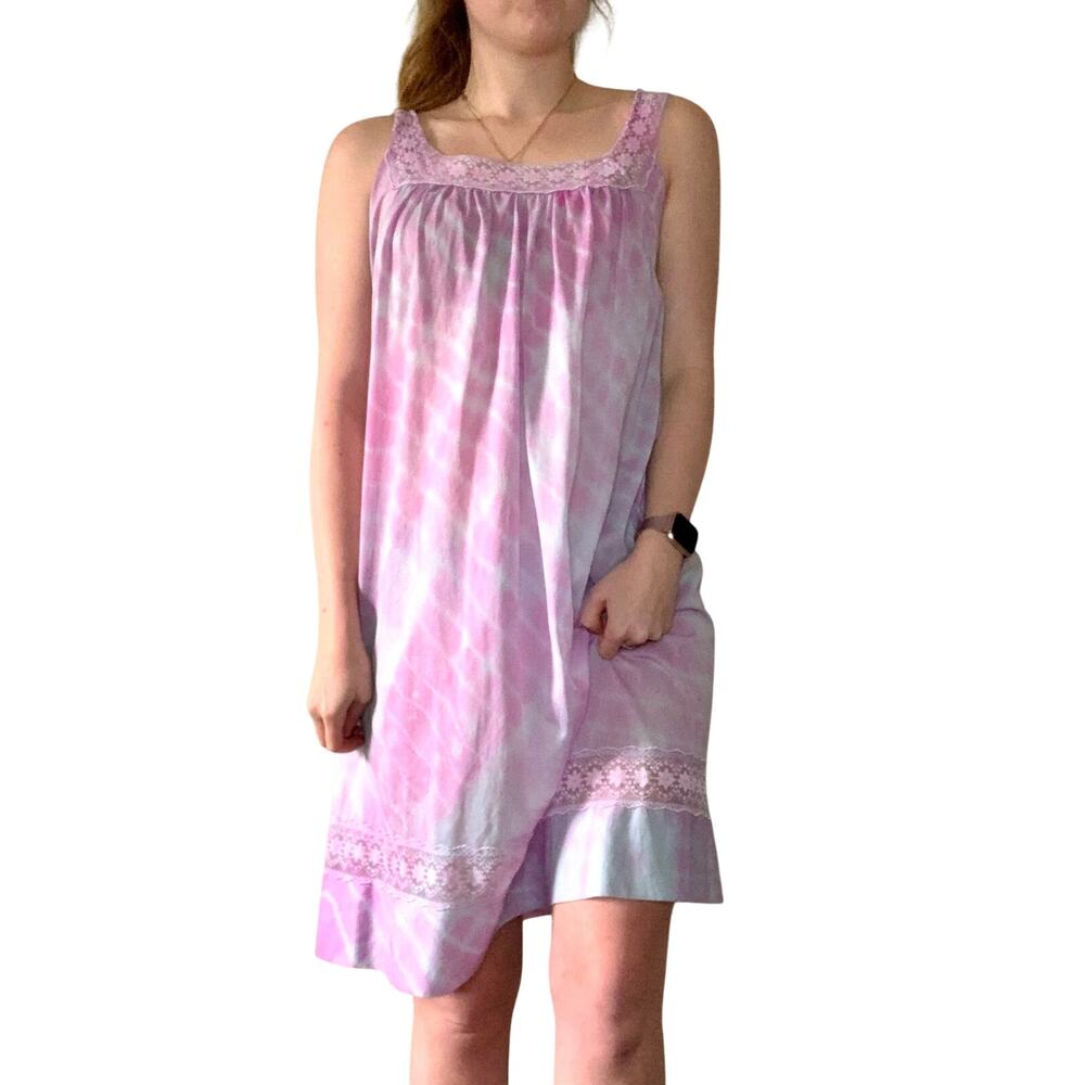 Vintage Hand Dyed Lounge Dress Pale Purple Blue Upcycled Nylon Slip Dress L/XL